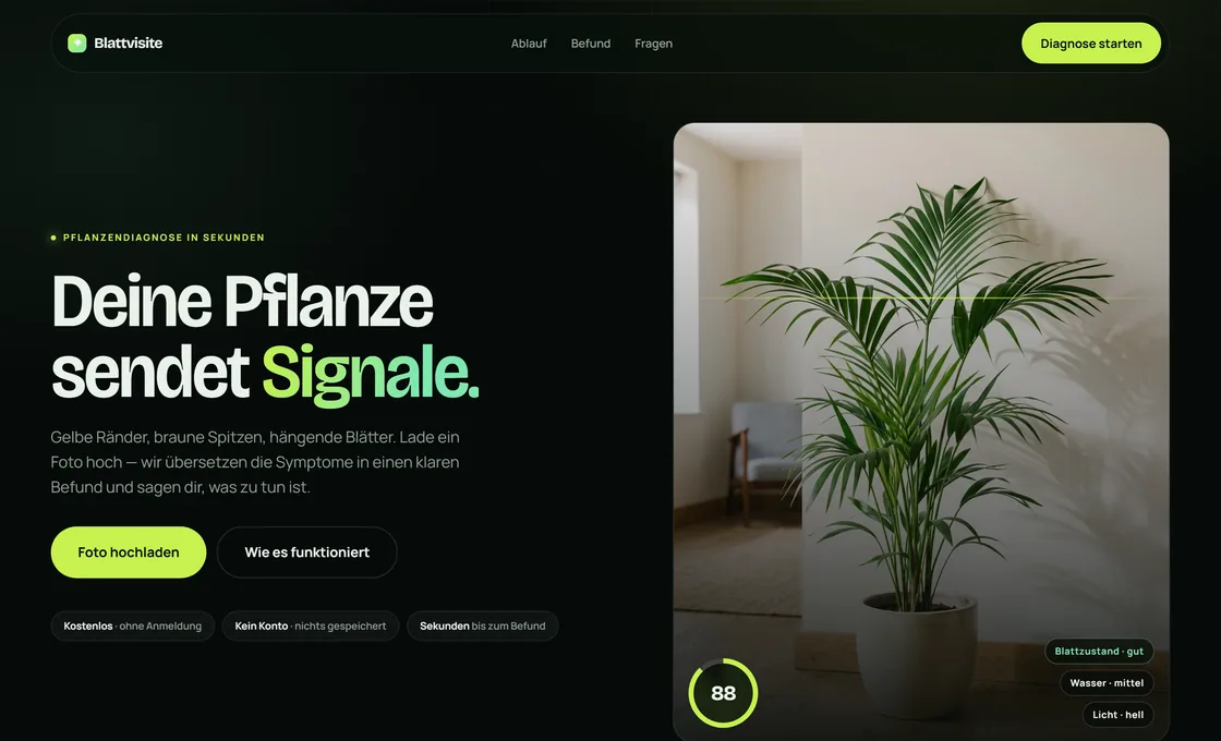 Startseite von blattvisite.de mit der Pflanzendiagnose