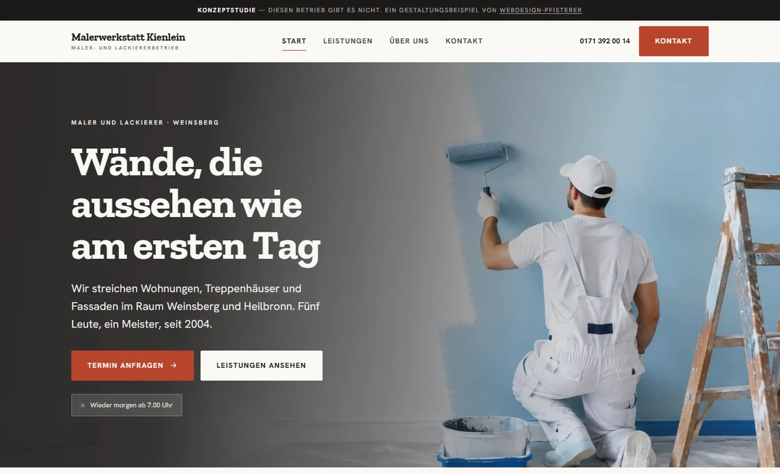 Startseite der Konzeptstudie Malerwerkstatt Kienlein