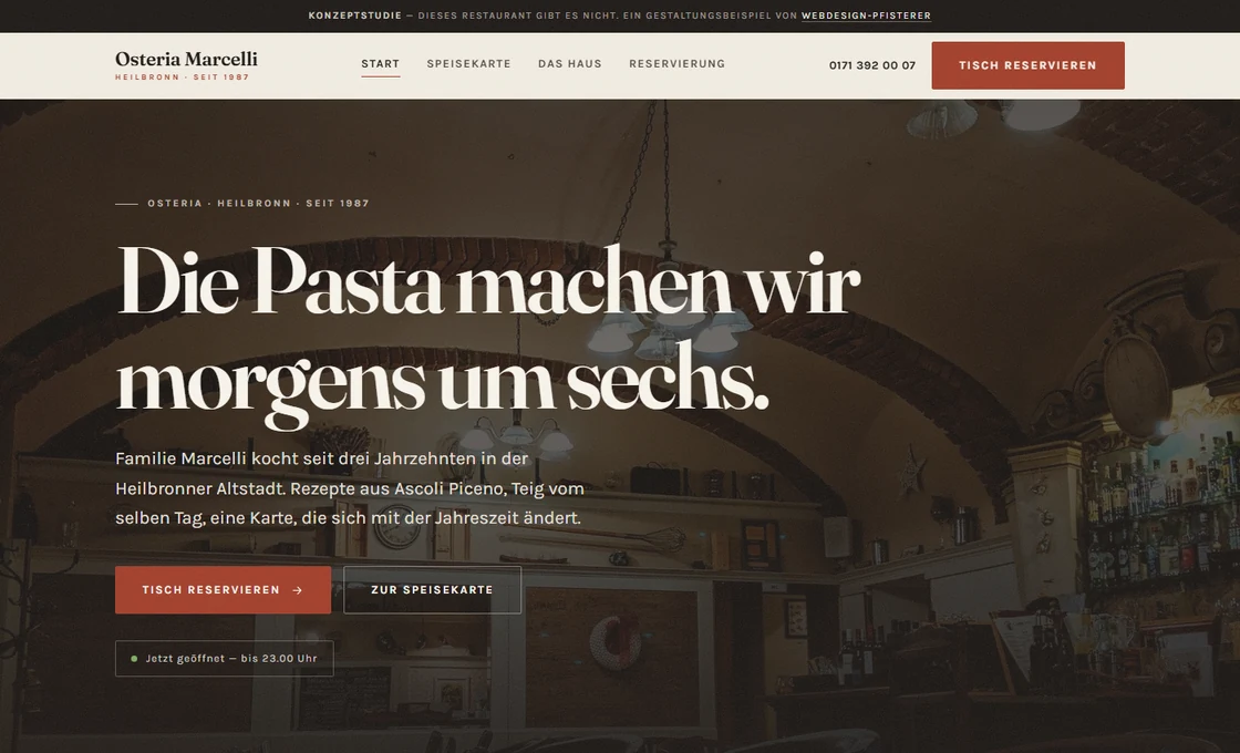 Startseite der Konzeptstudie Osteria Marcelli